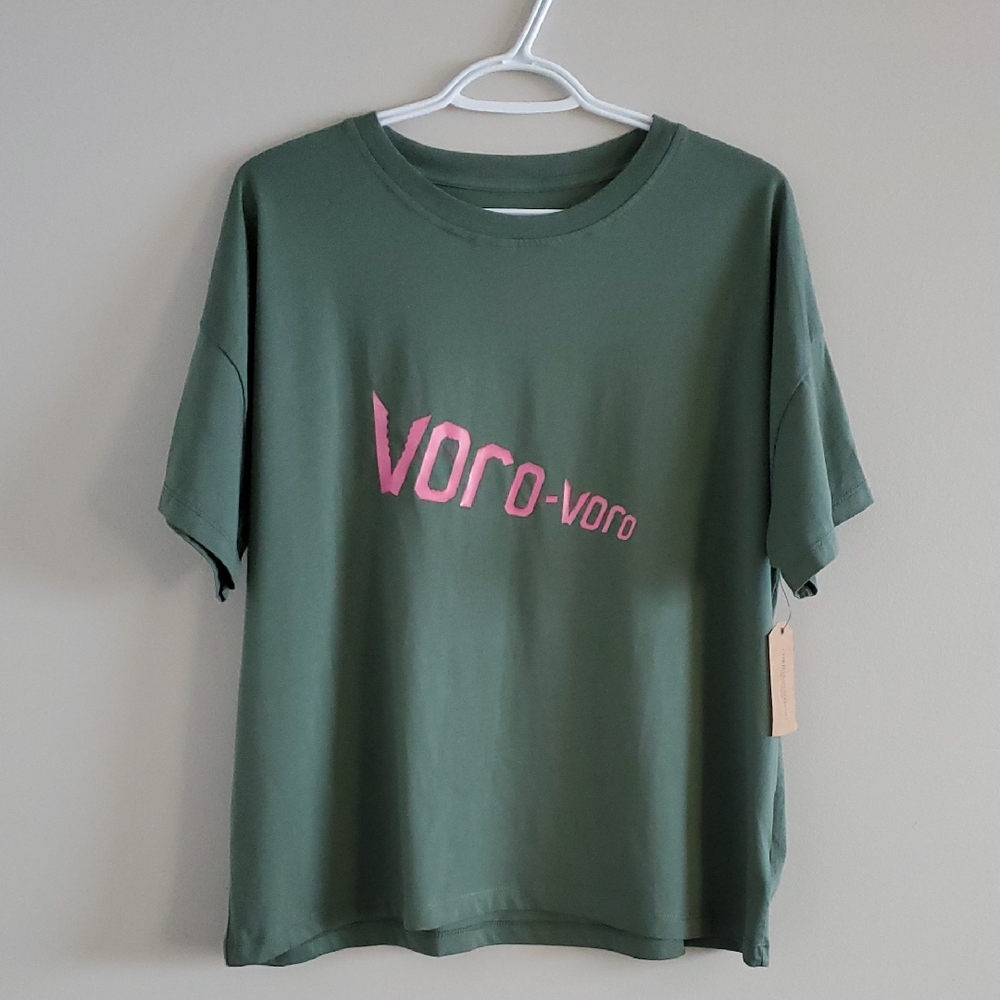 NWT Christian Siriano Olive Green Printed Cotton T-Shirt Sz L